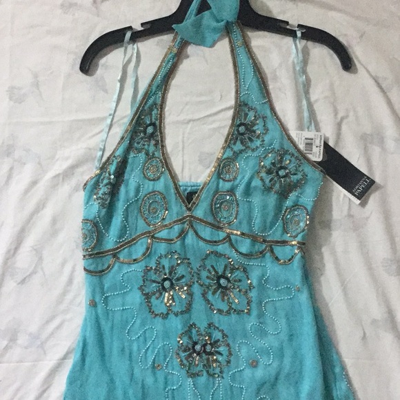 Turquoise beaded dress - Picture 1 of 5